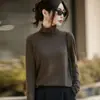 2025 Nuevo Otoño e Invierno Lana Soluble en Agua Cuello de Pelo Tejido de Punto Manga Larga para Mujer Color Sólido Holgado Suéter Camiseta de Base