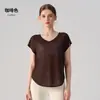Cubierta de yoga cruzada con cuello en V, ropa deportiva holgada para Pilates, running y fitness, camiseta deportiva de manga corta transpirable, de secado rápido y que absorbe la humedad para mujer