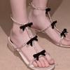 Sandalias Versátiles de Uso Diario para Combinar con Faldas, Nuevo Estilo de Hada de Verano con Punta Abierta, Lazo, Suela Suave, Sandalias Romanas que No Cansan tus Pies