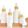 Botella de vidrio para aceites esenciales, botella cuentagotas blanca mate, botella de relleno cosmético esmerilada de color spray de 30 ml, botella vacía pequeña portátil para viajes