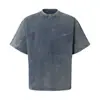 Camiseta Pesada de Verano para Hombre Jia Yi Ku Manga Corta Nueva Marca de Tendencia Retro Americana Camiseta Vintage Lavada Camiseta Básica