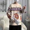 Suéter de punto de manga larga con diseño retro de oso de estilo Hong Kong para hombres y mujeres, abrigo holgado y perezoso de moda nacional para parejas a principios de otoño.