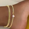 Joyería de Venta Caliente Transfronteriza Europea y Americana Temu Moderna Simple Corazón Zirconia Cadena Multicapa Apilada Tobillera Accesorios para el Pie de Mujer Nuevo
