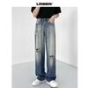 Pantalones vaqueros de estilo retro americano para hombre, estilo casual, rectos y anchos, de pierna ancha, a la moda, 2024
