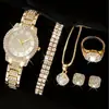 Relógio Feminino Che Tone Explosivo Cornucópia Moda Casual Romano Quartzo Conjunto Pulseira Totalmente Diamantada Relógio de Moda