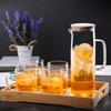 Hervidor de agua fría de vidrio con tapa de bambú, hervidor de agua frío recto, para el hogar, jugo, té, oficina, blanco frío, abierto, transparente, hervidor de agua de vidrio