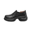 2026 Estilo Nuevo Punta Redonda Retro Británico Patchwork Corte Profundo Slip-On Versátil Suela Gruesa Aumentador de Altura Zapatos de Cuero para Mujer