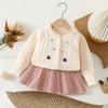 Suéter Infantil Saia Outono 25 Tesourinhas Flor Feita à Mão Jaqueta Tricotada Cardigan Fashionável para Bebê Menina Estilo Coreano Fofo