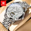 Dropshipping de Reloj Mecánico Automático Oris Marca Skeleton Guerrero Negro con Correa Multifuncional de Acero Impermeable para Hombre