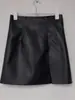 Minifalda de Cuero Negro con Abertura para Mujer, Nuevo Estilo Otoño, Ajustada de Cintura Alta Bodycon Adelgazante Falda Lápiz, Falda Corta de Cuero Pu