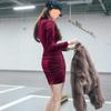 Vestido de Terciopelo Ajustado 2025 Nuevo Primavera y Otoño Diseño Fruncido Nicho Manga Larga Bodycon