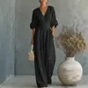 Mono cruzado de mujer europeo y americano 2026, nuevo mono de mujer elegante de verano con fruncido en la cintura y escote en V, elegante, en blanco
