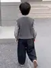 Q058 Traje para Niños Primavera y Otoño Ropa Nueva para Niños Chaqueta Elegante Camisa para Bebé Niño Conjunto de Tres Piezas