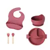 Vajilla Redonda de Silicona para Niños con Ventosa Vajilla de Silicona Plato de Cena de Silicona para Niños Plato con Compartimentos para Alimentación de Bebés