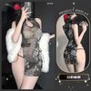 Noche Dorada Lencería Sexy Deseo Puro Cheongsam Lencería Divertida para Mujeres Jóvenes Sexy Transparente Abertura Alta Estilo Tinta Atado Qqny