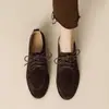 Primer Encuentro con Zapatos Mocasines de Estilo Británico: Zapatos Pequeños de Cuero Vintage, Zapatos de Mujer con Tira Cruzada Mate y Tacón Bajo con Cordones