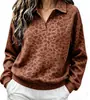 Sudadera con Cuello Polo y Estampado de Leopardo Estilo Europeo y Americano 2026 para Mujer, Jersey Holgado de Manga Larga, Top Casual de Otoño para Comercio Electrónico Transfronterizo