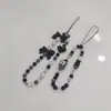 Cadena para teléfono móvil con cuentas de niña linda, cordón, flor acrílica, lazo, corazón con cuentas, funda de teléfono, adornos de cuentas de colores