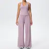Estilo Europeo y Americano Micro-Cepillado Color Sólido Espalda Racer Chaleco Deportivo Pantalones de Yoga Pantalones Rectos Sueltos Conjunto de Ropa de Yoga para Fitness