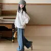 Jeans para Niña Estilo Primavera y Otoño 2026 Nueva Moda para Niñas Grandes Pantalones Rectos Sueltos de Pierna Ancha Bordados con Cuentas