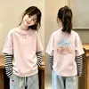 Camiseta de Manga Longa para Meninas, Novo Estilo Outono 2026, Camiseta Básica Casual Duas em Uma Infantil, Top 100% Algodão para Bebês Meninas