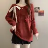 Top de punto con encaje y flor tridimensional 2025 Otoño e Invierno Nuevo Holgado Elegante Versátil Suéter de punto para mujer