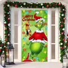 Decoración de Cubierta de Puerta de Navidad Tela Colgante Monstruo Peludo Verde Cubierta de Puerta Grinch Cortina de Puerta Grinch de Navidad Tapiz de Año Nuevo Juego de Puerta Fondo