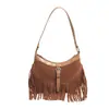 Bolso de Hombro Cruzado con Borlas de Estilo Personalidad de Moda de Este Año Otoño e Invierno 2025 Nueva Moda Retro Textura Mate para Mujer