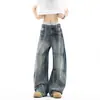Jeans curvos de patrón de bambú lavado retro americano para hombre, pantalones largos holgados de pierna ancha cleanfit de marca nueva y de moda para hombre