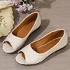 Comércio Exterior Tamanho Grande Elegante Slip-on Tipo Meia Boca de Peixe Sapatos de Mãe Laço Moda Bico Aberto Plano Sapatos de Salto Baixo 35-43