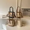 Bolso de Mano de Paja Tejida de Color Contrastante de Nicho de Verano para Mujer 2025 Nuevo Popular Versátil Bolso Cruzado de Hombro con Bufanda de Seda Simple