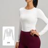 Top Deportivo de Running para Mujer Juyitang Color Durazno, sin Espalda, Fruncido, Manga Larga, Corte Ajustado, sin Sujetador
