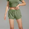 Shorts Esportivos de Verão Europeus e Americanos com Cordão, Modelo Solto Falso Duas Peças, Bolso, Fitness, Secagem Rápida para Mulheres