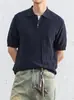 Camiseta de Tricô com Gola em Mistura de Tencel e Linho com Textura Âmbar, Versátil Polo de Manga Curta para o Dia a Dia