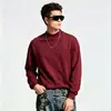 Camisa básica da moda e estilosa estilo coreano com gola semi-alta para homens, outono, cor sólida, simples, algodão puro, manga longa, casual e versátil