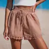 2025 Moda Femenina Europea y Americana Primavera y Verano Nuevo Encaje Adornado Playa Casual Suelto Cordones Pantalones Cortos