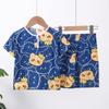 Conjunto de Roupas de Casa Finas de Algodão e Seda para Crianças no Verão Pijama de Algodão e Seda Manga Curta Shorts Casual Desenho Animado
