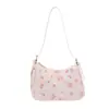 Bolsa Feminina de Axila Estilo Doce Casual Nicho Nova 2025 Bolsa de Lona Floral Moda Simples Bolsa de Ombro para o Dia a Dia