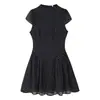 Vestido de Chifón de Lunares Retro Francés para Mujer Cuello Alto Mangas Abullonadas Cintura Ceñida Falda Corta de Corte A Productos en Stock Transfronterizos