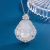 Pingente Minimalista Estilo Chinês de Calcedônia Imitando Jade de Gelo com Diamantes, Colar do Buda Risonho, Corrente para Suéter do Buda Sentado de Barriga Grande