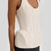 2026 Nuevo Estilo Europeo y Americano Amazon Top Corto sin Mangas de Cuello Halter con Cuello Curvo, Ajuste Delgado, Estructura de Espina de Pescado con Costura de Línea