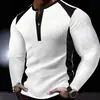 Camiseta para Hombre Transfronteriza Nueva Amazon Waffle Cuello Alto Dos Tonos Botones Camisa Henley Casual Top de Manga Larga para Hombre