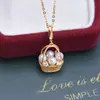Colar Pingente Cesta de Flores Pequena Pérola Redonda Forte Clara de Água Doce 4-5mm Corrente de Clavícula Prata S925 Zircônia Microcravejada Moda