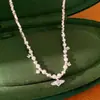 Colar Saturno Pérola Redonda com Zircônia e Contas Prateadas, Corrente para Clavícula de Luxo Leve de Nicho, Acessório de Pescoço Elegante e Requintado de Alta Qualidade