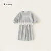 Conjunto de Sudadera con Lazo de Encaje para Niñas Top con Retazos de Encaje Pantalones de Pierna Ancha Conjunto de Dos Piezas para Niños Ropa para Niños