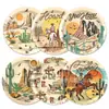 Bp025 Plato de Papel de Vaquero Occidental Vajilla para Fiesta Navideña para 8 Personas Decoración de Cactus del Desierto Plato Desechable