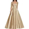 Vestido de Noche Formal Europeo y Americano Comercio Exterior Vestido Largo Formal de Noche Aplique de Encaje Vestido de Graduación Manga Corta Vestido para Madrina de Boda Mujer