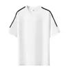Camiseta Unissex Gola Redonda Manga Curta Pesada Ombro Caído Estilo Esportivo Fita de Três Listras Cor Sólida Tendência em Lyocell e Algodão