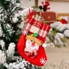 Meias Pequenas de Natal Saco de Presente Xadrez Veludo Cabeça Estéreo Meias de Natal Decorações de Natal Pingentes de Árvore de Natal