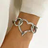 Joias Transfronteiriças Novo Estilo Fecho de Mola em Formato de Coração Pulseira Versátil da Moda para Mulheres Prata Antiga Retro Simples Pulseira DIY Atacado